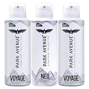 Park Avenue Men Voyage & Neo Signature Collection | Deodorant Spray | Fresh Long-Lasting Aroma | 150Ml Each (Pack Of 3), 450 Millilitres
