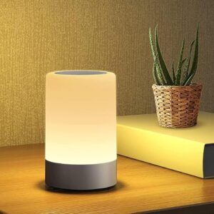 FLYNGO Plastic Touch Control Led Night Light Table Lamp For Bedroom, Living Room, And Study, With 3-Color Settings, Adjustable Brightness, Usb Rechargeable (A1) White
