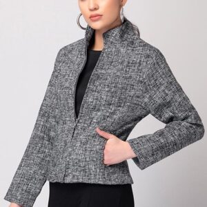 Black And White Tweed Zippered Bomber Jacket