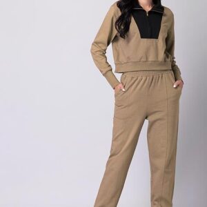 Beige And Black Colorblock Sweatshirt and Joggers Co-ord Set