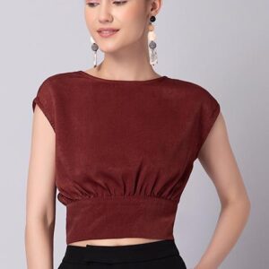 Brown Satin Open Back Crop Top