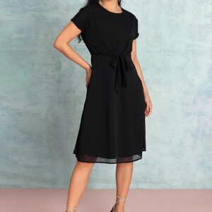 Black Front Tie Up Mini Dress