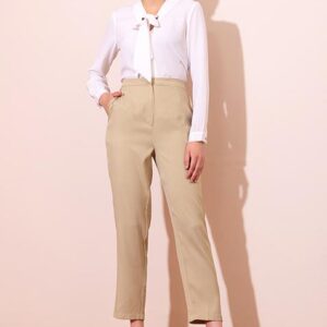 Beige High Waist Tapered Trousers
