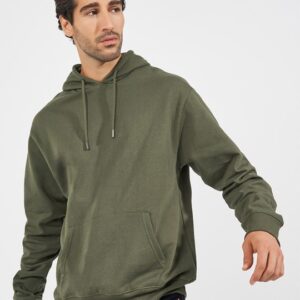 Men Solid Relaxed Fit Hooded Pullover Sweatshirt