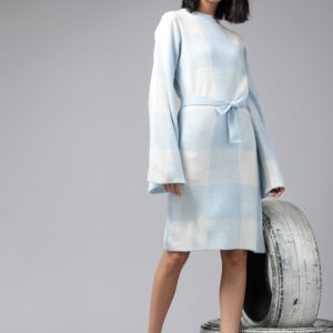 Blue & White Checked Acrylic Jumper Dress