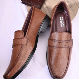 Men Tan Leather Slip-On Formal Loafers