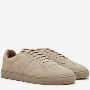 Beige Faux Suede Lace-Up Sneakers