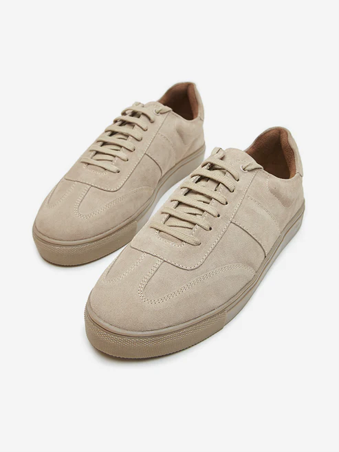 Beige Faux Suede Lace-Up Sneakers
