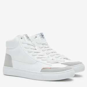 White Colour-Blocked High-Top Boots