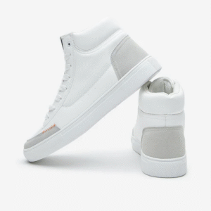 White Colour-Blocked High-Top Boots