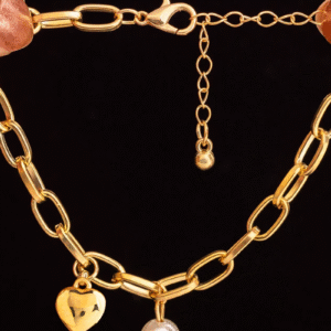 Pearl & Heart Charm Chain Bracelet