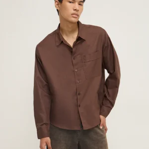 Brown Solid Relaxed-Fit Cotton Shirt