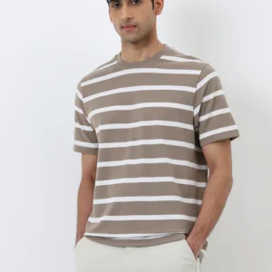 Dark Beige Textured Slim-Fit T-Shirt