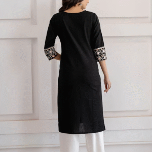 Black Embroidered Cotton Flex Kurta