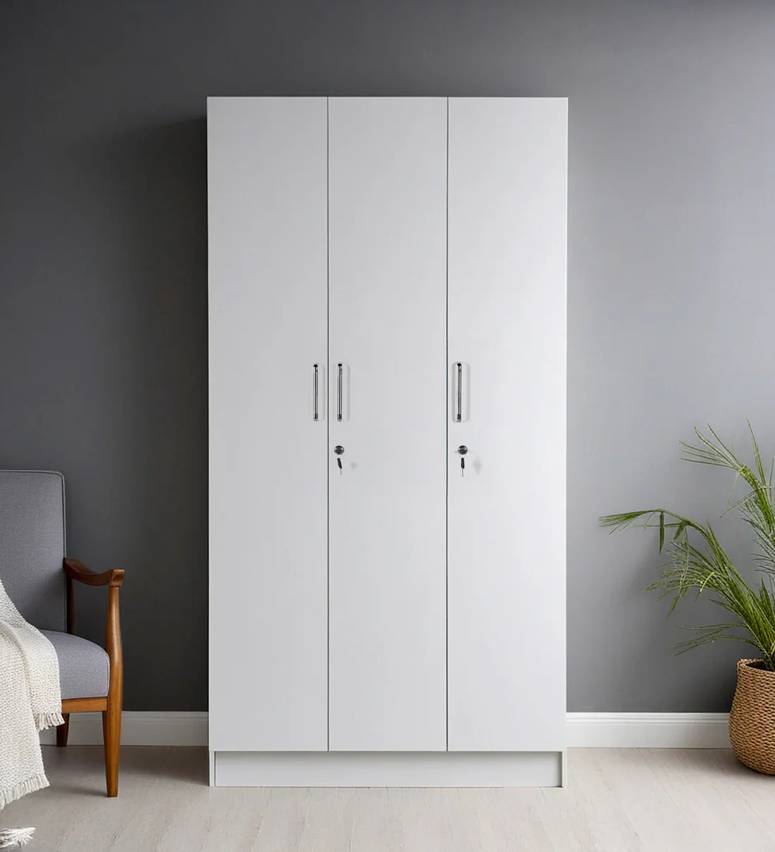 Kibo 3 Door Wardrobe with Adjustable Shelf In Off White Finish