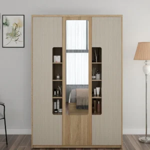 Larena 3 Door Wardrobe In Sebastian Oak & Bamboo Flute Colour In Melamine Finish