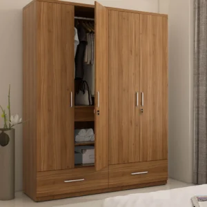 Kosmo Linden 4 Door Wardrobe in Natural Teak Finish
