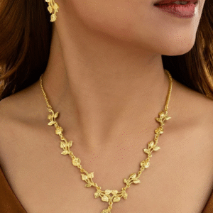 Anti-Tarnish Golden Leaves Necklace Set With Earrings