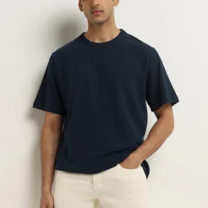 Casuals Navy Solid Relaxed-Fit Cotton T-Shirt