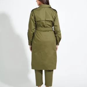 Beige Twill Trench Coat with Belt and Pants