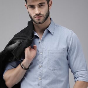 Light Blue Solid Regular Fit Shirt