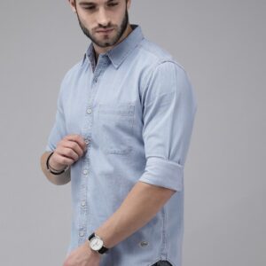 Light Blue Solid Regular Fit Shirt