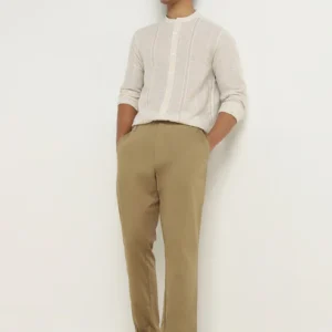 Beige Cotton Slim Fit Chinos