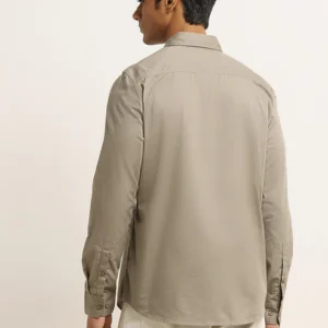 Dusty Olive Solid Slim-Fit Cotton Shirt