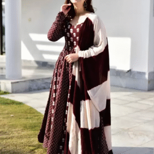 Printed Viscose Rayon Anarkali Kurta With Attached Dupatta